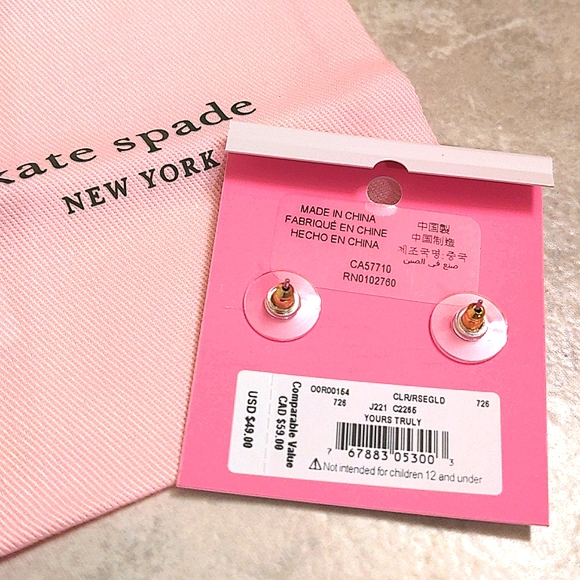 NEW Kate Spade Yours Truly Heart Stud Earrings in Clear/Rose Gold - Picture 8 of 9